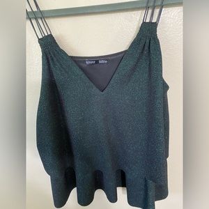 ZARA Emerald Green and Black sparkly ruffle Tank